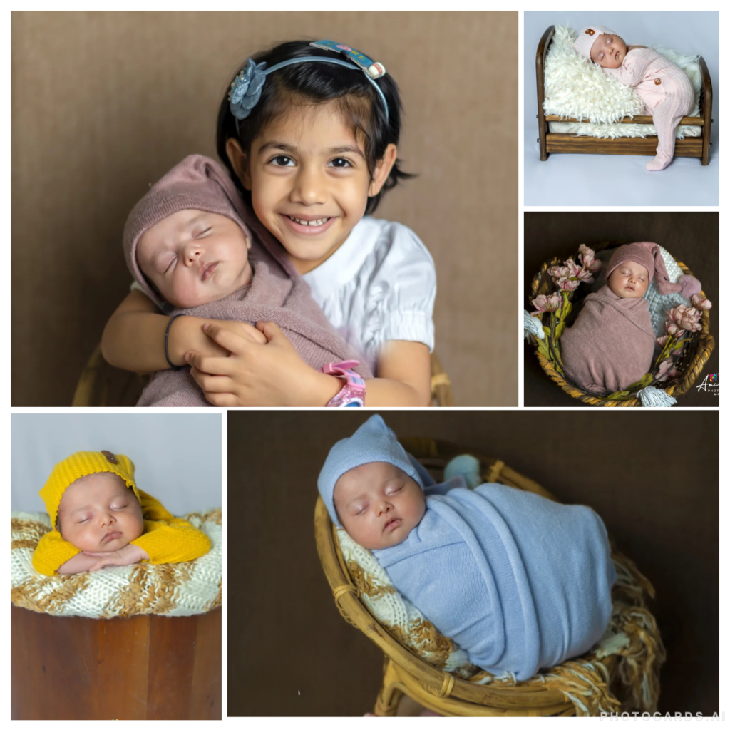 a collage where 5 pics of a newborn baby is embedded