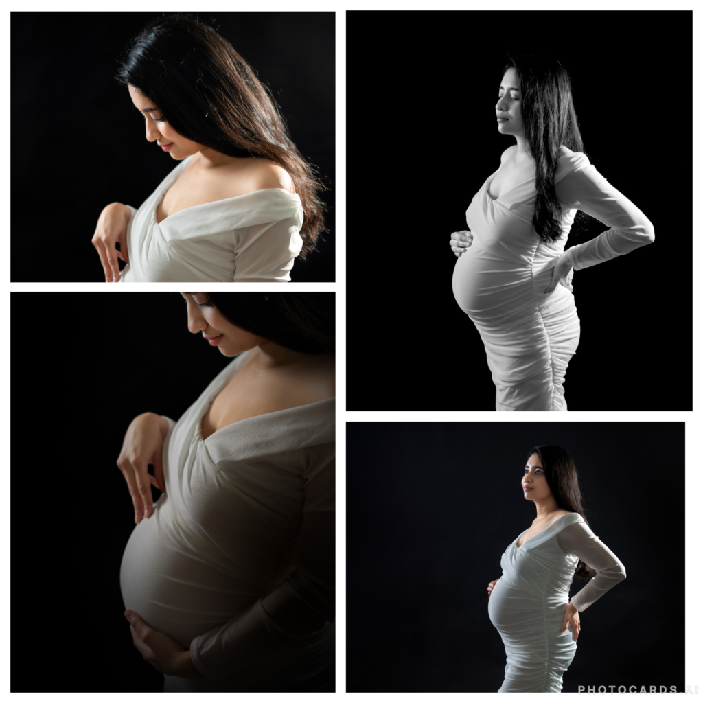 a collage of the a pregnant women wearing dress