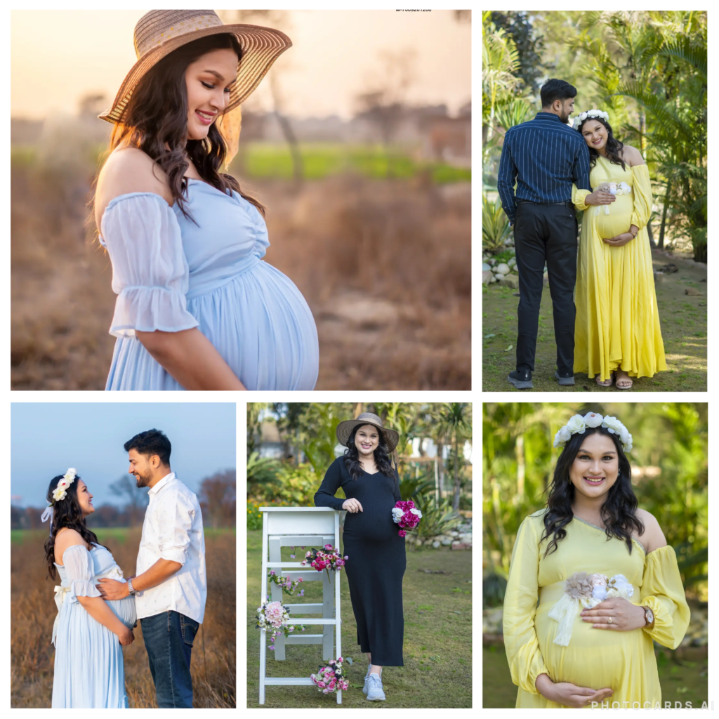 a collage of the a pregnant women wearing hat