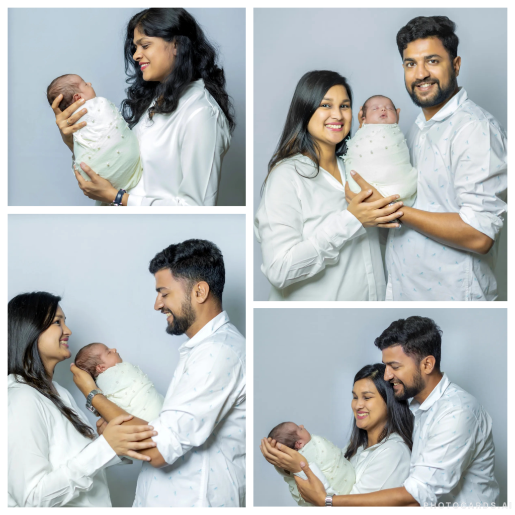 a collage of a couple holding their newborn baby for a newborn shoot