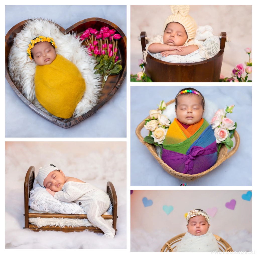 a collage where 5 pics of a newborn baby is embedded