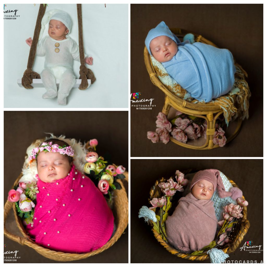 a collage where 5 pics of a newborn baby is embedded