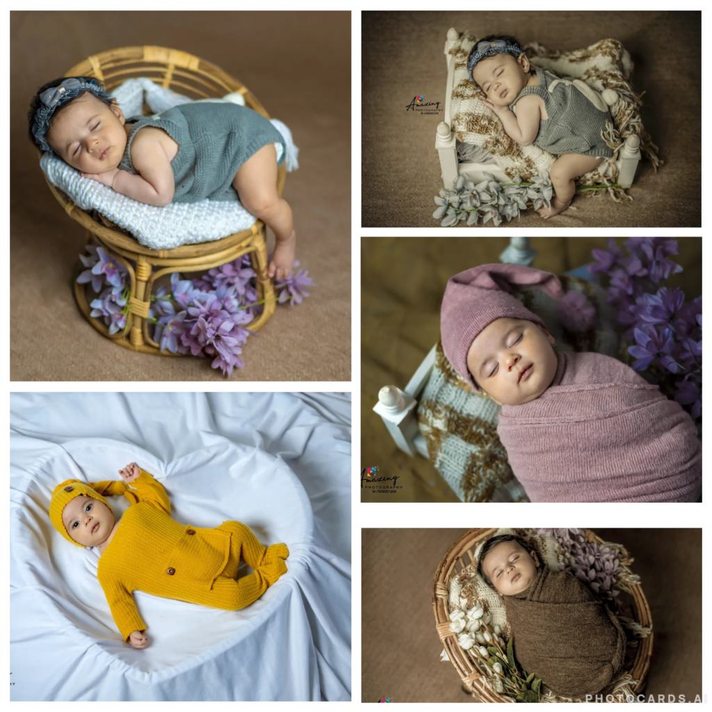 a collage where 5 pics of a newborn baby is embedded